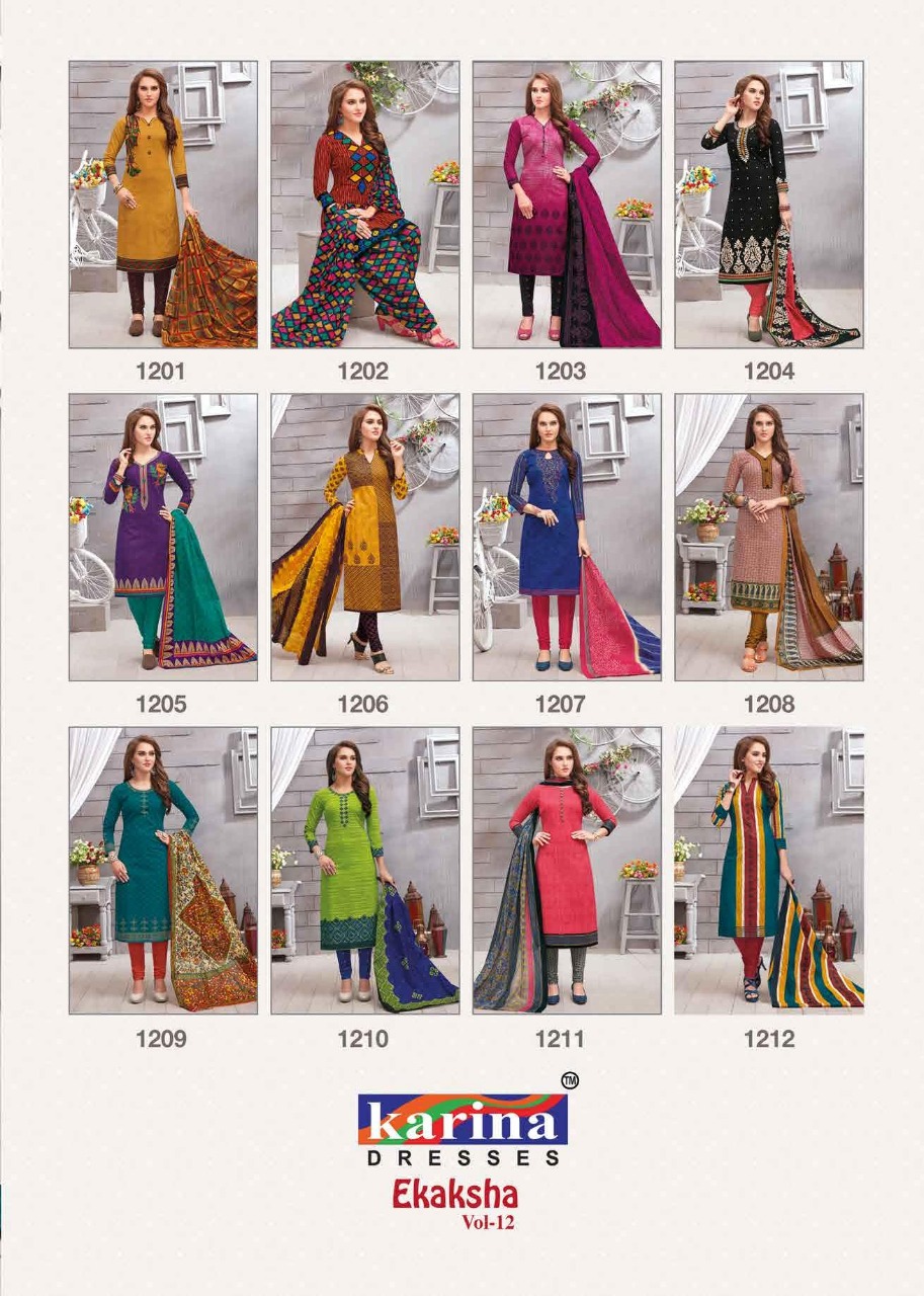 Ekaksha Vol-12 By Karina Dresses 1201 To 1212 Series Indian Traditional Wear Collection Beautiful Stylish Fancy Colorful Party Wear & Occasional Wear Cotton Printed Dress At Wholesale Price