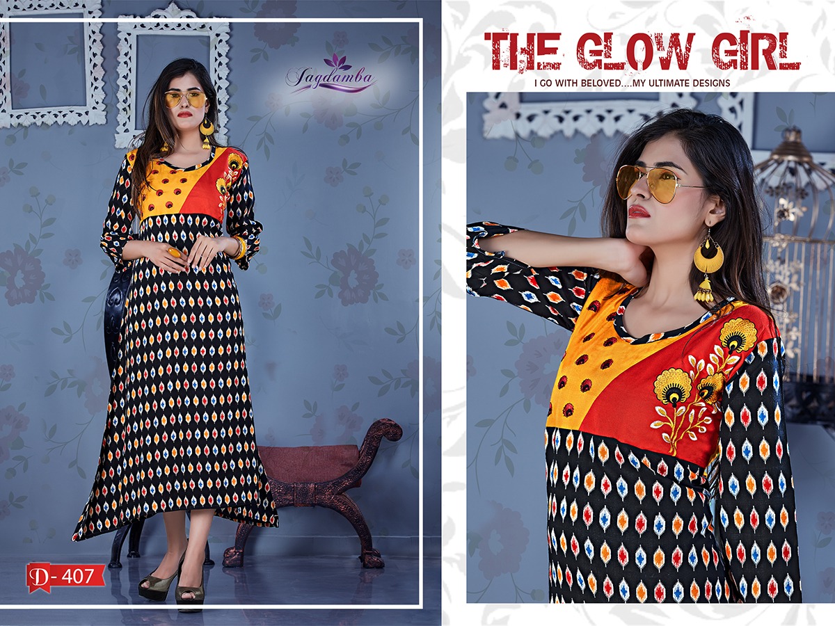 Ekit By Jagdamba 401 To 408 Series Beautiful Stylish Fancy Colorful Casual Wear & Ethnic Wear & Ready To Wear Heavy Rayon Printed Kurtis At Wholesale Price