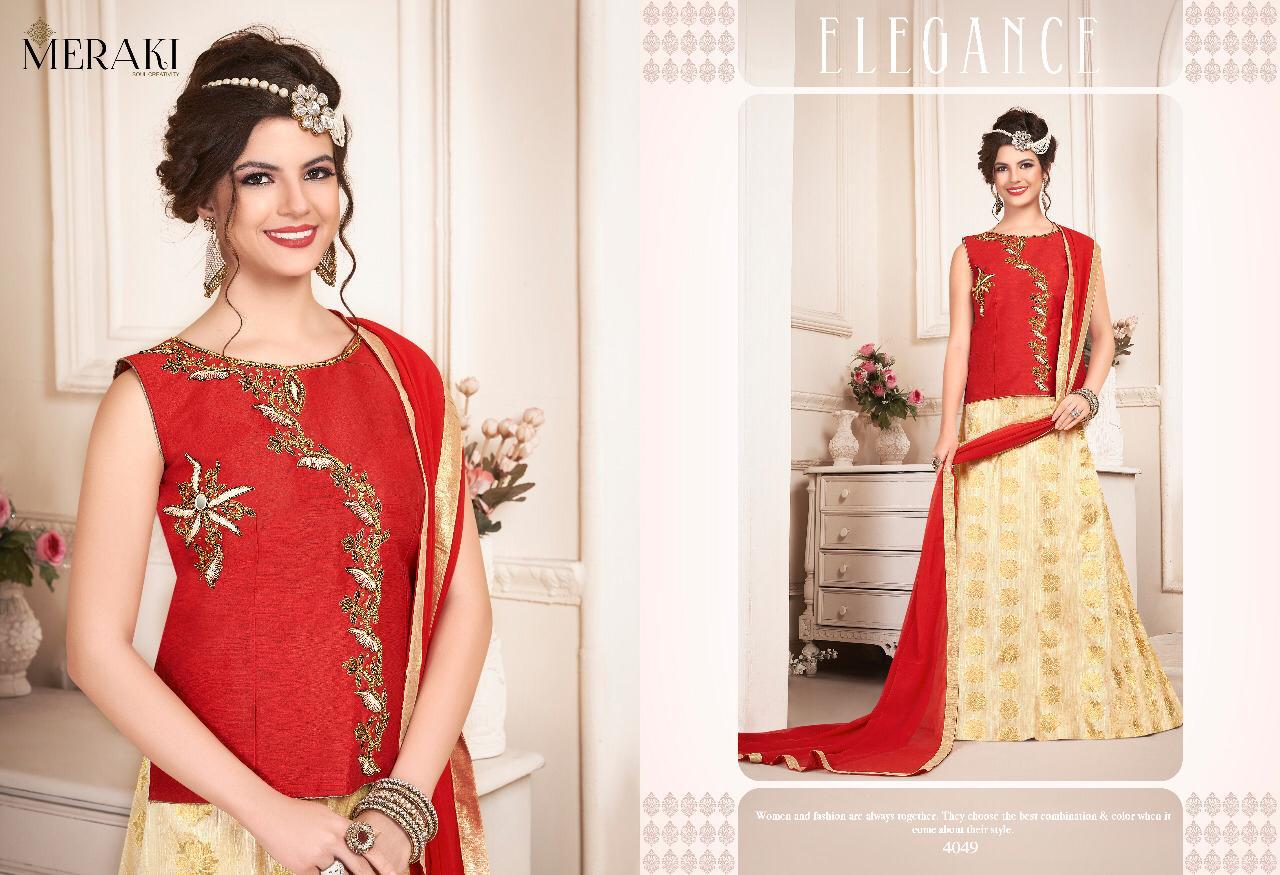 Elegance By Meraki 4049 To 4054 Series Readymade Indian Traditional Wear Collection Beautiful Stylish Fancy Colorful Party Wear & Occasional Wear Heavy Silk Jacquard Lehengas At Wholesale Price