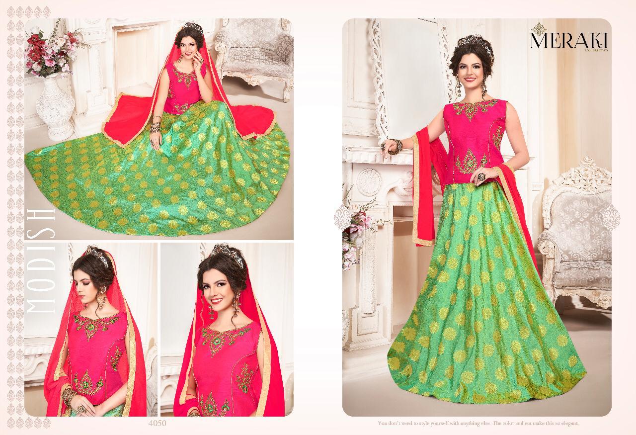 Elegance By Meraki 4049 To 4054 Series Readymade Indian Traditional Wear Collection Beautiful Stylish Fancy Colorful Party Wear & Occasional Wear Heavy Silk Jacquard Lehengas At Wholesale Price