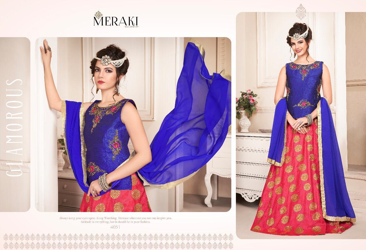 Elegance By Meraki 4049 To 4054 Series Readymade Indian Traditional Wear Collection Beautiful Stylish Fancy Colorful Party Wear & Occasional Wear Heavy Silk Jacquard Lehengas At Wholesale Price
