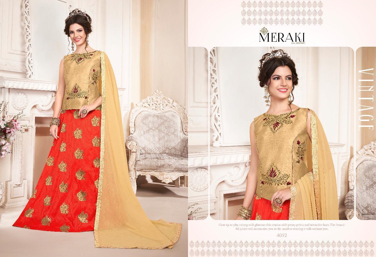Elegance By Meraki 4049 To 4054 Series Readymade Indian Traditional Wear Collection Beautiful Stylish Fancy Colorful Party Wear & Occasional Wear Heavy Silk Jacquard Lehengas At Wholesale Price