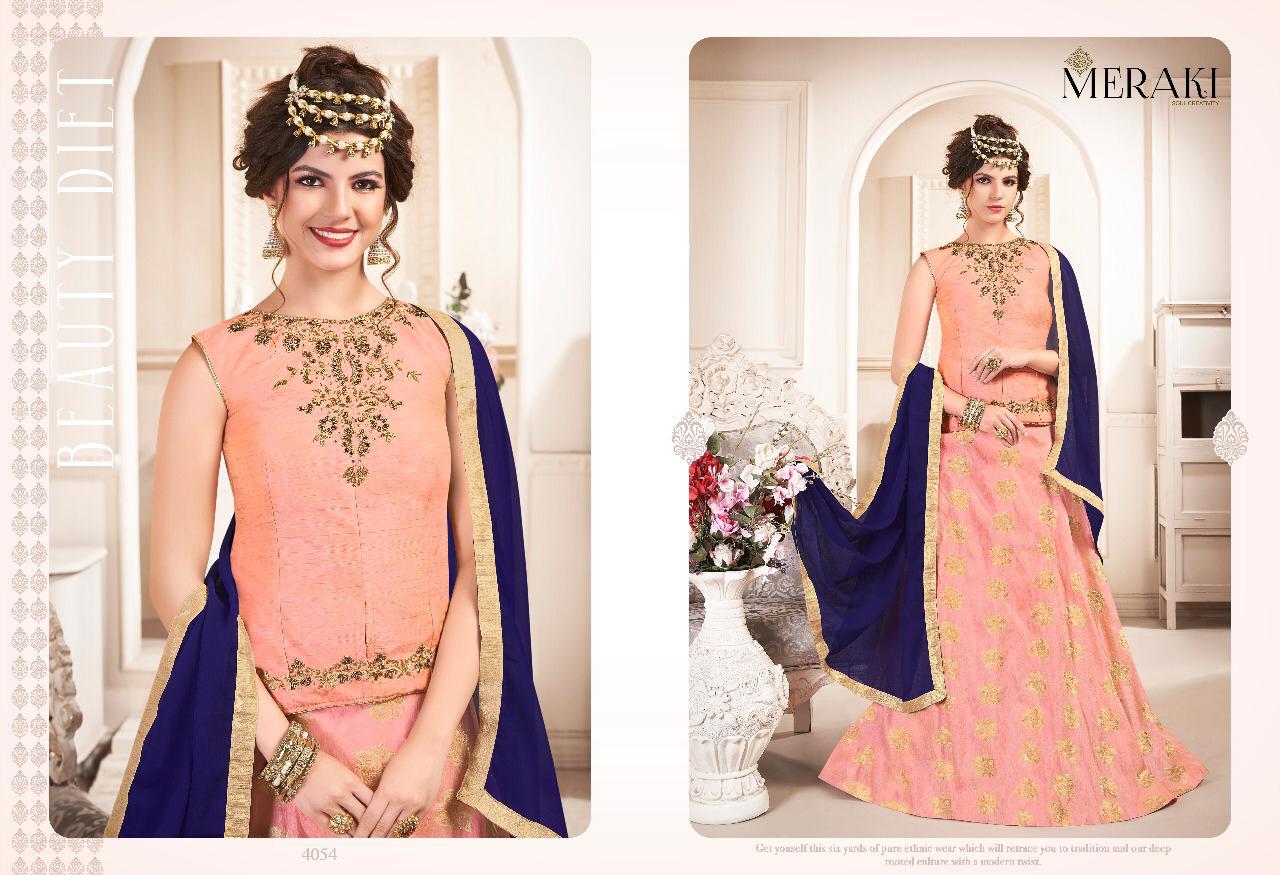Elegance By Meraki 4049 To 4054 Series Readymade Indian Traditional Wear Collection Beautiful Stylish Fancy Colorful Party Wear & Occasional Wear Heavy Silk Jacquard Lehengas At Wholesale Price
