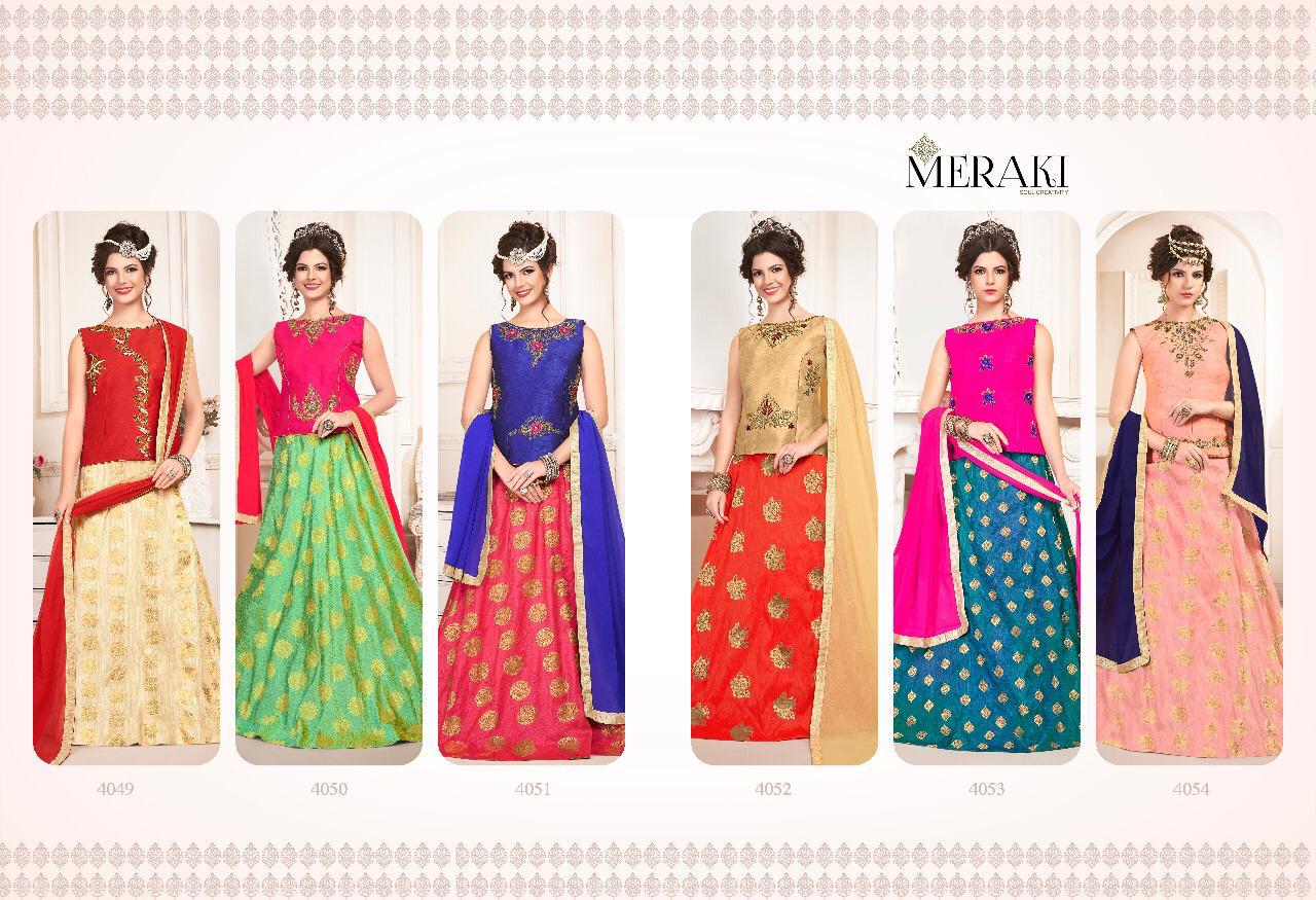 Elegance By Meraki 4049 To 4054 Series Readymade Indian Traditional Wear Collection Beautiful Stylish Fancy Colorful Party Wear & Occasional Wear Heavy Silk Jacquard Lehengas At Wholesale Price