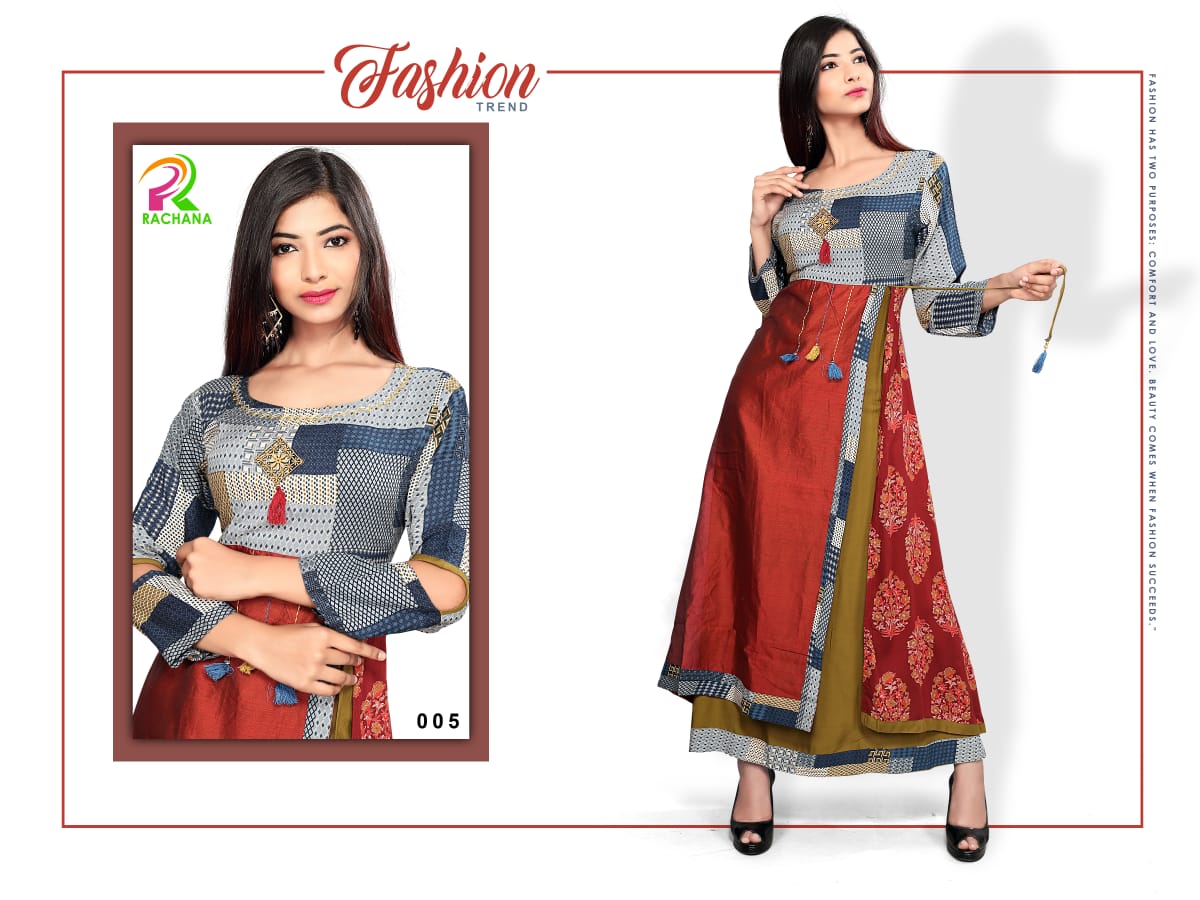 Elegance By Rachana 1001 To 1006 Series Designer Beautiful Stylish Colorful Fancy Party Wear & Ethnic Wear & Ready To Wear Muslin/ Rayon Kurtis At Wholesale Price