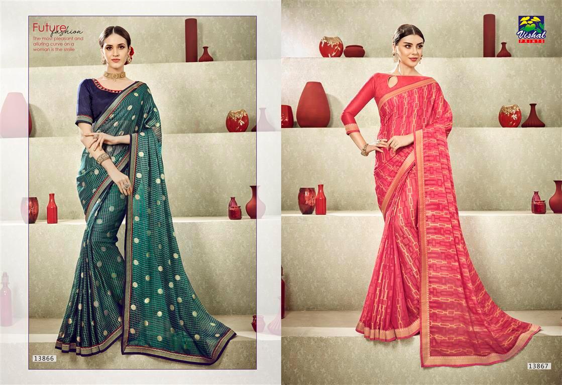 Eleganza Vol-4 By Vishal Prints 13850 To 13867 Series Indian Traditional Wear Collection Beautiful Stylish Fancy Colorful Party Wear & Occasional Wear Fancy Sarees At Wholesale Price