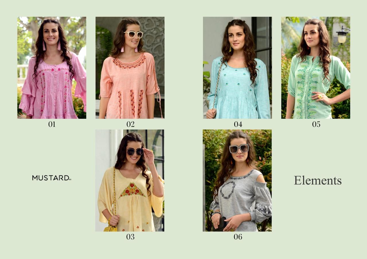 Elements By Mustard Nx 01 To 06 Series Stylish Fancy Beautiful Colorful Casual Wear & Ethnic Wear Handloom Rayon Short Tops At Wholesale Price