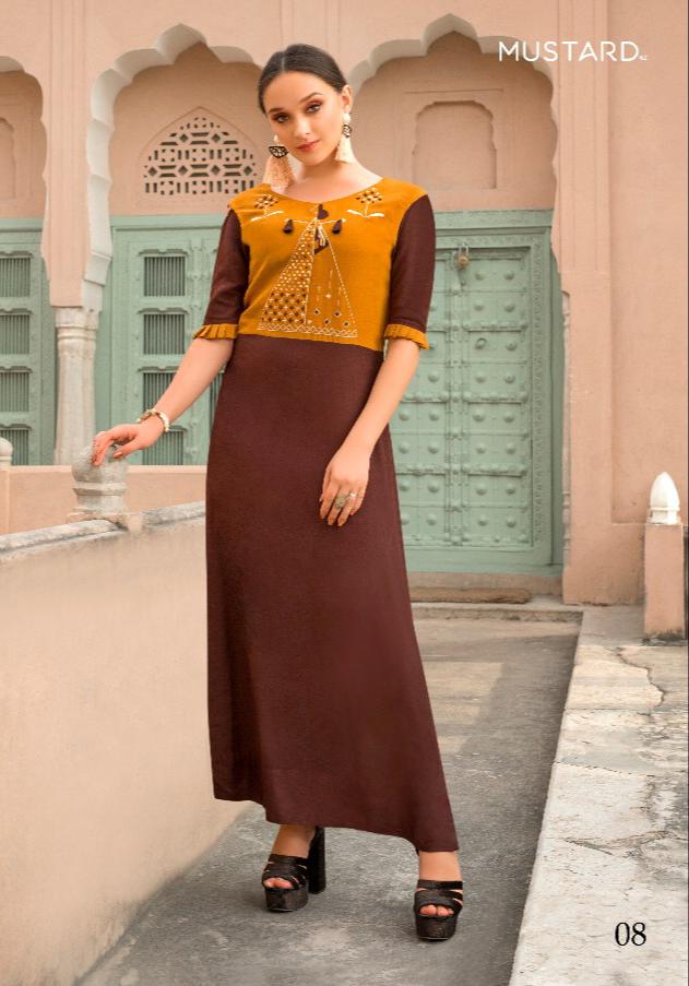 Enrich Hit Designs By Mustard 02 & 08 Series Beautiful Stylish Fancy Colorful Casual Wear & Ethnic Wear & Ready To Wear Rayon Printed Kurtis At Wholesale Price