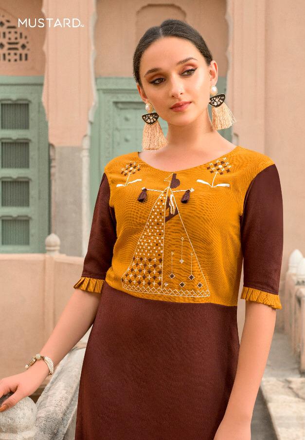 Enrich Hit Designs By Mustard 02 & 08 Series Beautiful Stylish Fancy Colorful Casual Wear & Ethnic Wear & Ready To Wear Rayon Printed Kurtis At Wholesale Price