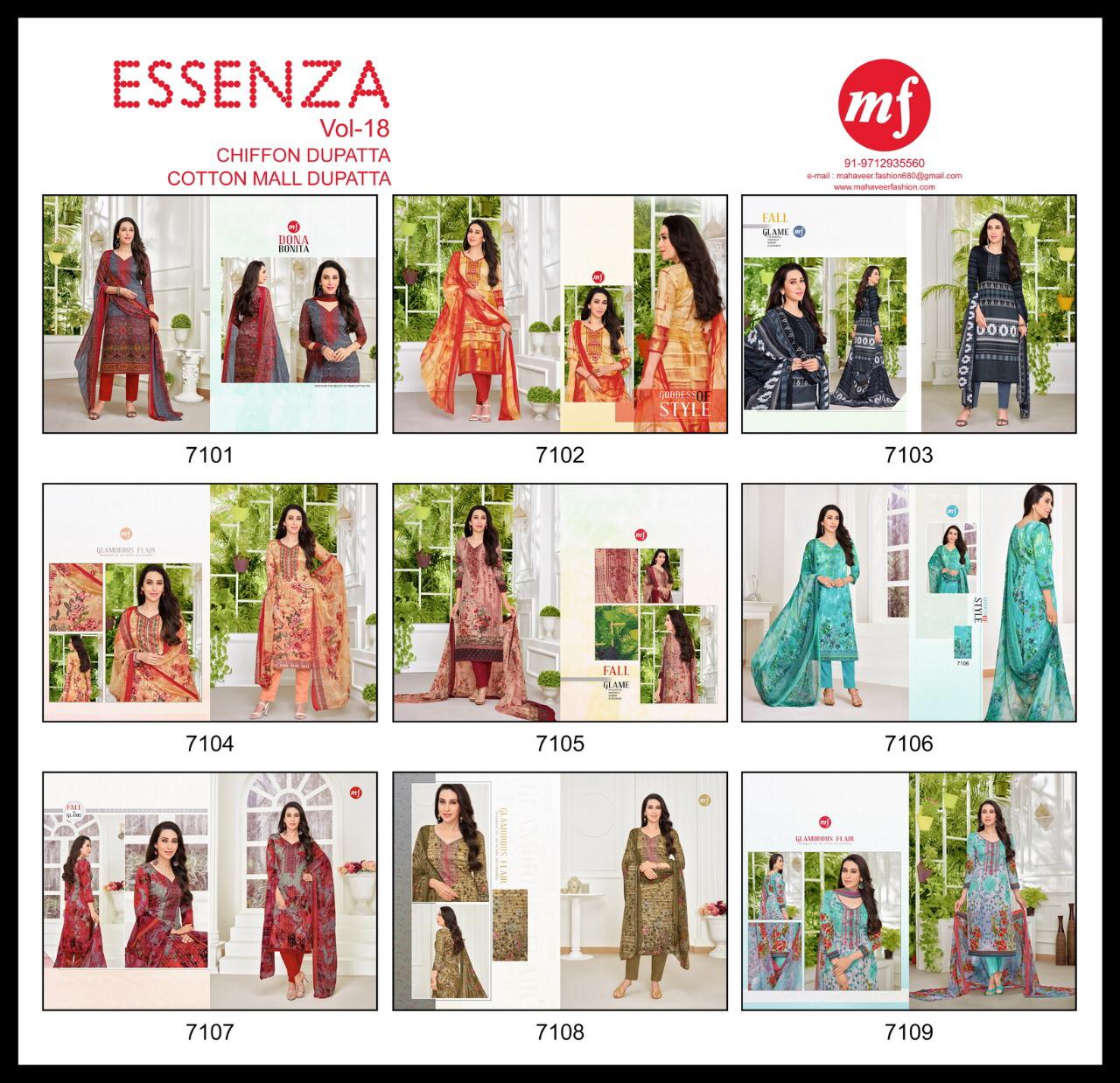 Essenza Vol-18 By Mahaveer Fashion 7101 To 7109 Series Beautiful Suits Collection Stylish Fancy Colorful Casual Wear & Ethnic Wear Pure Jam Satin Embroidered Dresses At Wholesale Price
