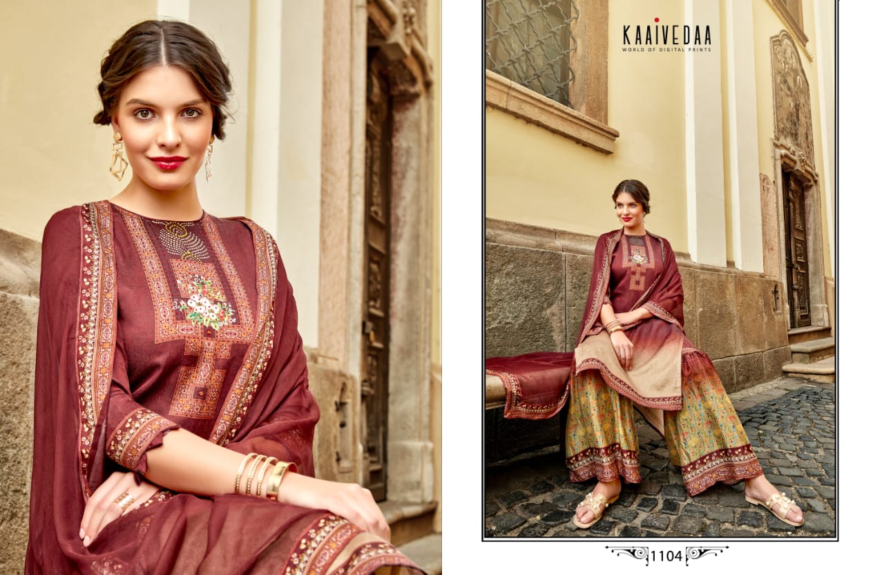 Eternal By Kaaivedda 1101 To 1108 Series Designer Festive Suits Collection Beautiful Stylish Fancy Colorful Party Wear & Occasional Wear Jam Satin With Sarvoski Work Dresses At Wholesale Price