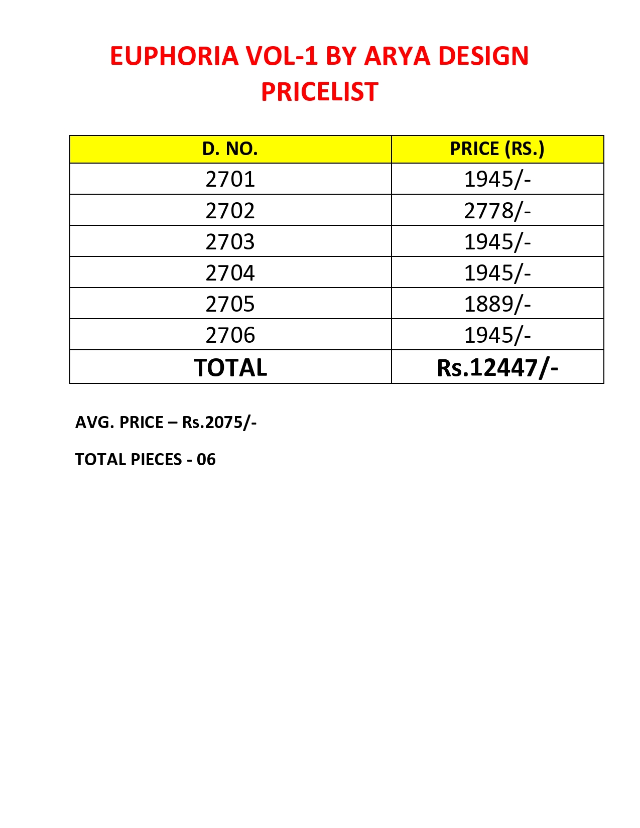 Euphoria hotsell price list