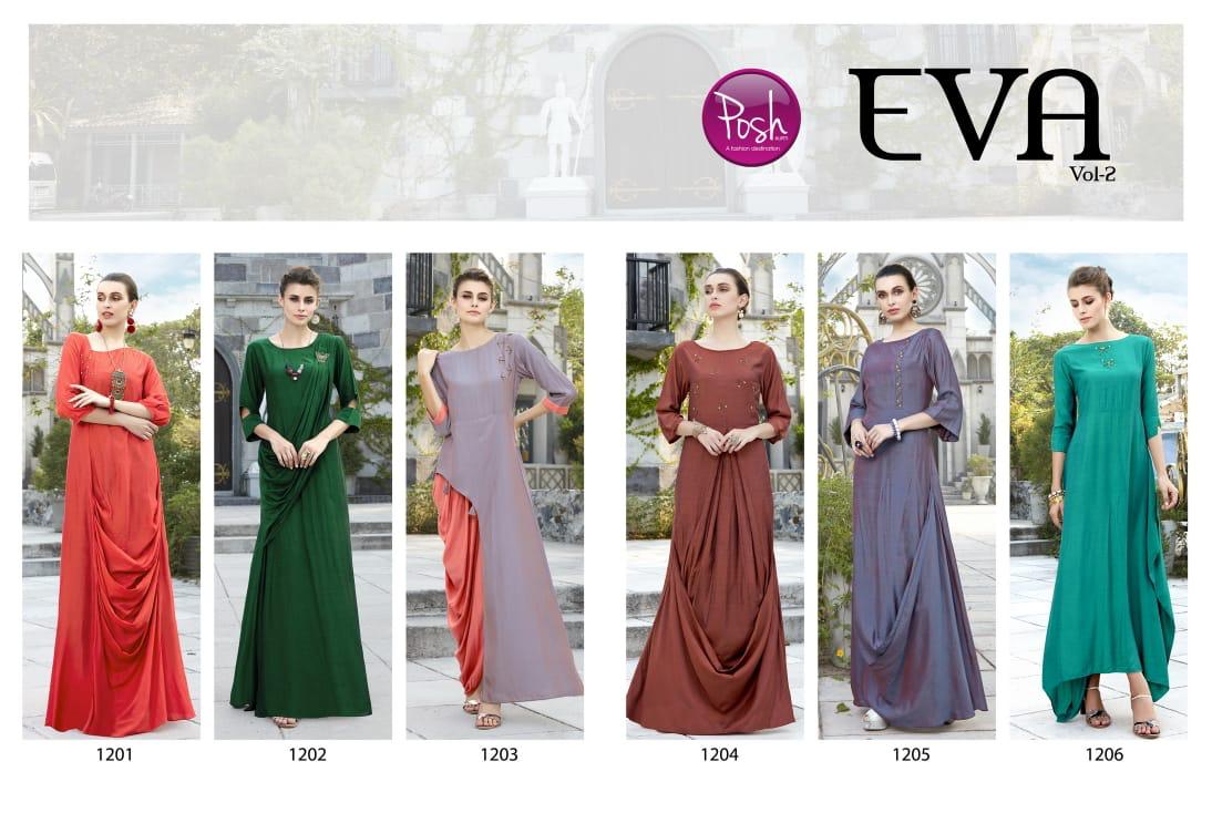 Eva Vol-2 By Posh 1201 To 1206 Series Beautiful Colorful Stylish Fancy Casual Wear & Ethnic Wear & Ready To Wear Muslin Kurtis At Wholesale Price
