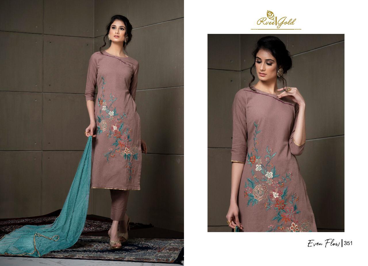 Even Flow Nx By Rvee Gold Beautiful Suits Colorful Stylish Fancy Casual Wear & Ethnic Wear Linen Cotton With Embroidery Dresses At Wholesale Price