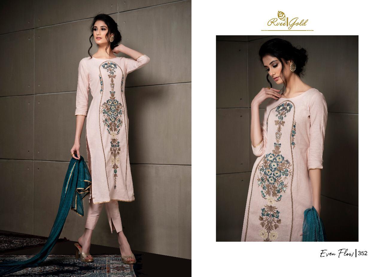 Even Flow Nx By Rvee Gold Beautiful Suits Colorful Stylish Fancy Casual Wear & Ethnic Wear Linen Cotton With Embroidery Dresses At Wholesale Price
