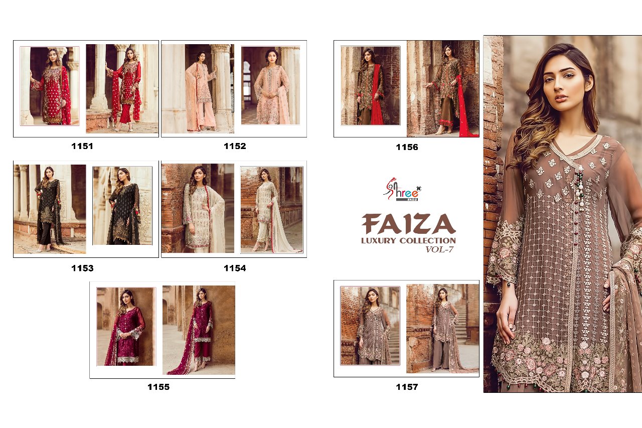 Faiza Luxury Collection Vol-7 By Shree Fabs 1151 To 1157 Series Designer Pakistani Suits Beautiful Stylish Fancy Colorful Party Wear & Occasional Wear Faux Georgette Embroidered At Wholesale Price