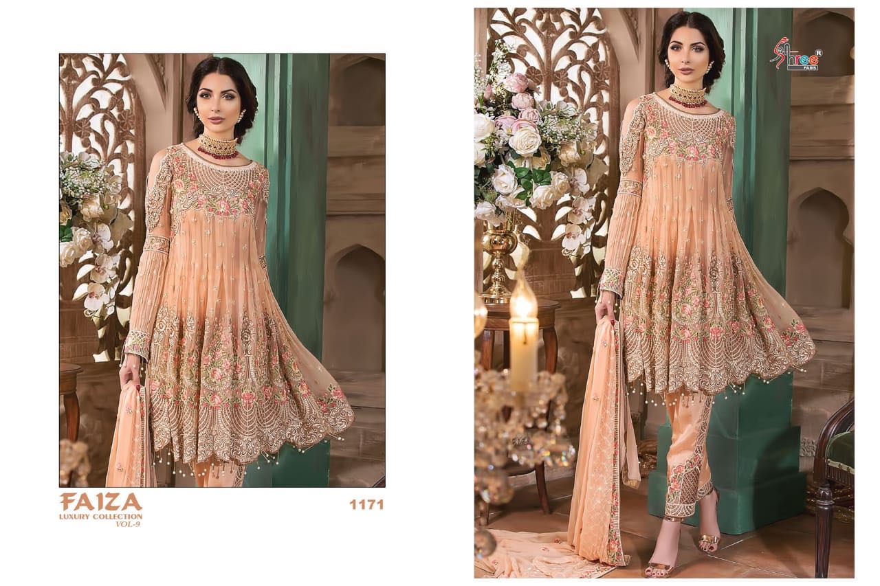 Faiza Luxury Collection Vol-9 By Shree Fabs 1171 To 1177 Series Designer Pakistani Suits Beautiful Stylish Fancy Colorful Party Wear & Ethnic Wear Faux Georgette Embroidered Dresses At Wholesale Price