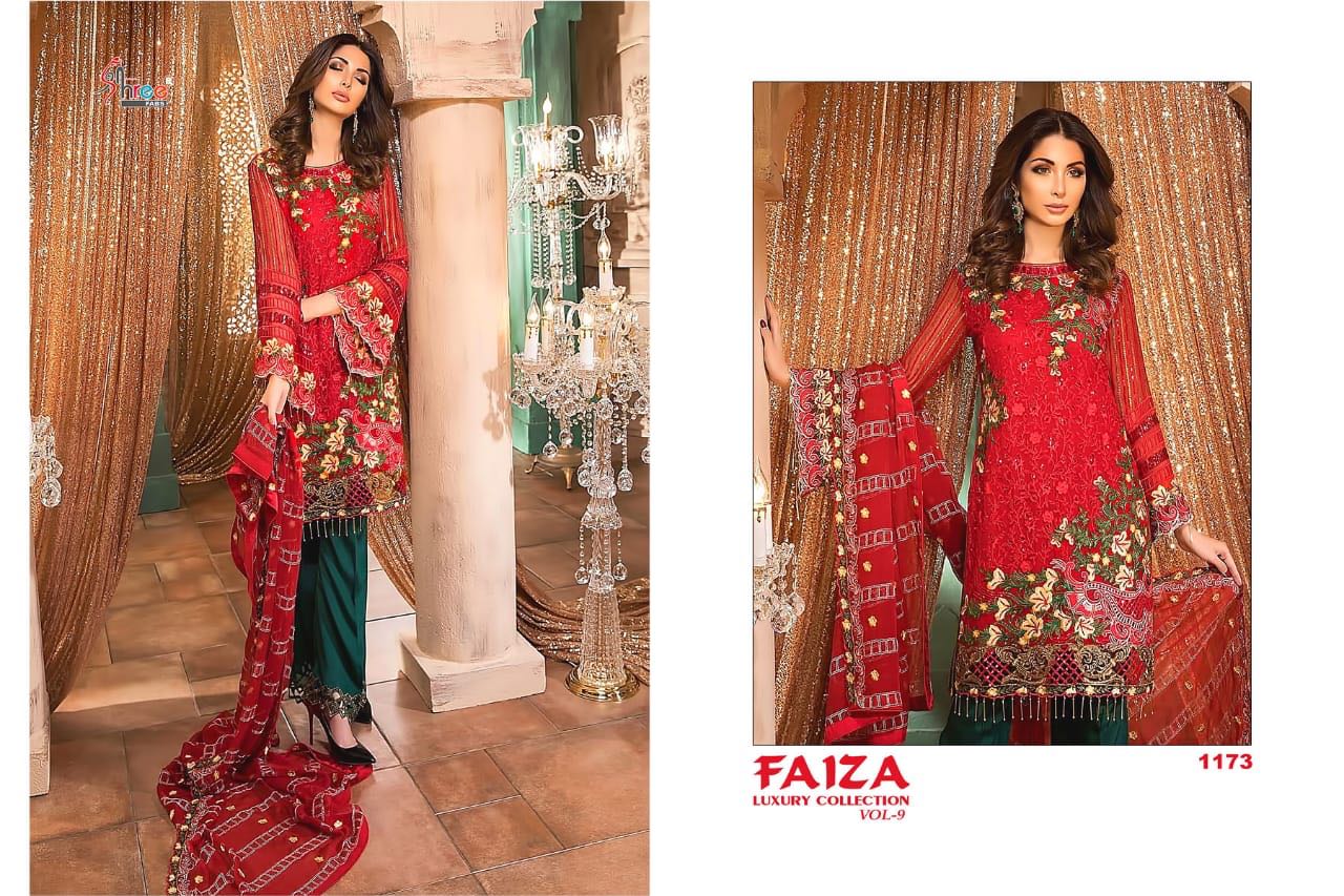 Faiza Luxury Collection Vol-9 By Shree Fabs 1171 To 1177 Series Designer Pakistani Suits Beautiful Stylish Fancy Colorful Party Wear & Ethnic Wear Faux Georgette Embroidered Dresses At Wholesale Price
