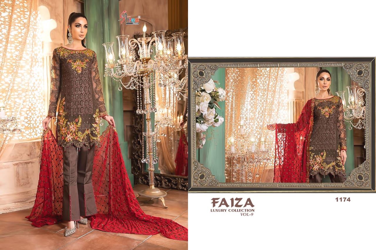 Faiza Luxury Collection Vol-9 By Shree Fabs 1171 To 1177 Series Designer Pakistani Suits Beautiful Stylish Fancy Colorful Party Wear & Ethnic Wear Faux Georgette Embroidered Dresses At Wholesale Price