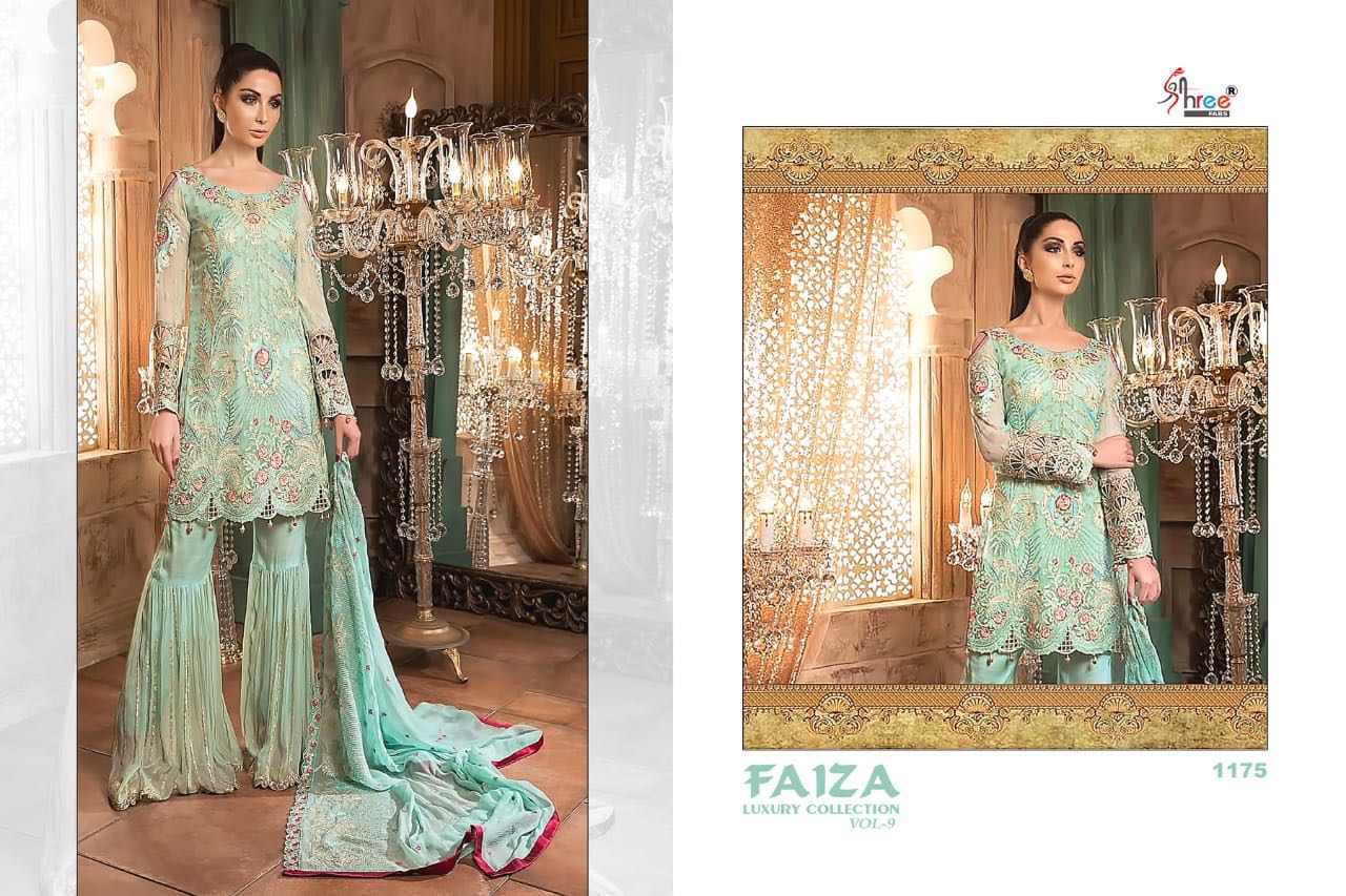 Faiza Luxury Collection Vol-9 By Shree Fabs 1171 To 1177 Series Designer Pakistani Suits Beautiful Stylish Fancy Colorful Party Wear & Ethnic Wear Faux Georgette Embroidered Dresses At Wholesale Price
