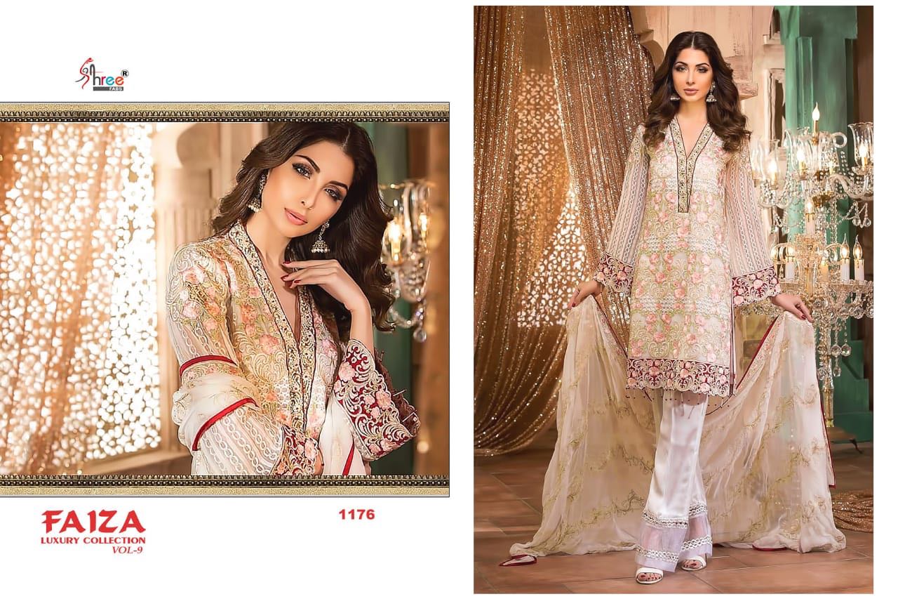 Faiza Luxury Collection Vol-9 By Shree Fabs 1171 To 1177 Series Designer Pakistani Suits Beautiful Stylish Fancy Colorful Party Wear & Ethnic Wear Faux Georgette Embroidered Dresses At Wholesale Price