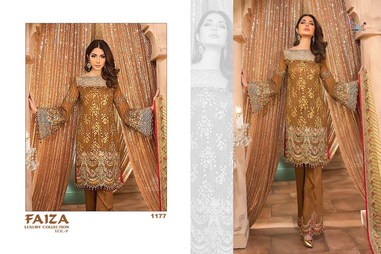 Faiza Luxury Collection Vol-9 By Shree Fabs 1171 To 1177 Series Designer Pakistani Suits Beautiful Stylish Fancy Colorful Party Wear & Ethnic Wear Faux Georgette Embroidered Dresses At Wholesale Price