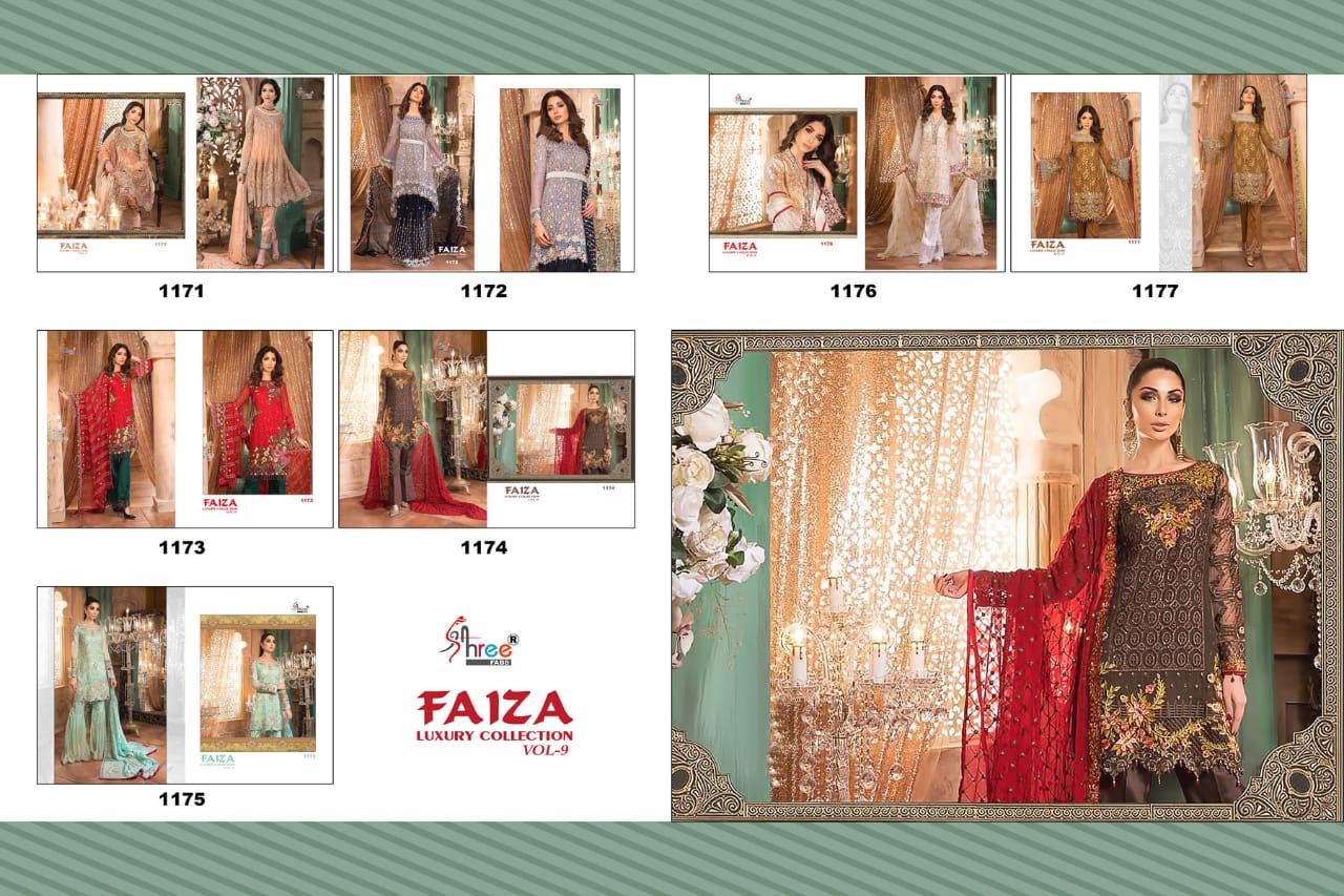 Faiza Luxury Collection Vol-9 By Shree Fabs 1171 To 1177 Series Designer Pakistani Suits Beautiful Stylish Fancy Colorful Party Wear & Ethnic Wear Faux Georgette Embroidered Dresses At Wholesale Price