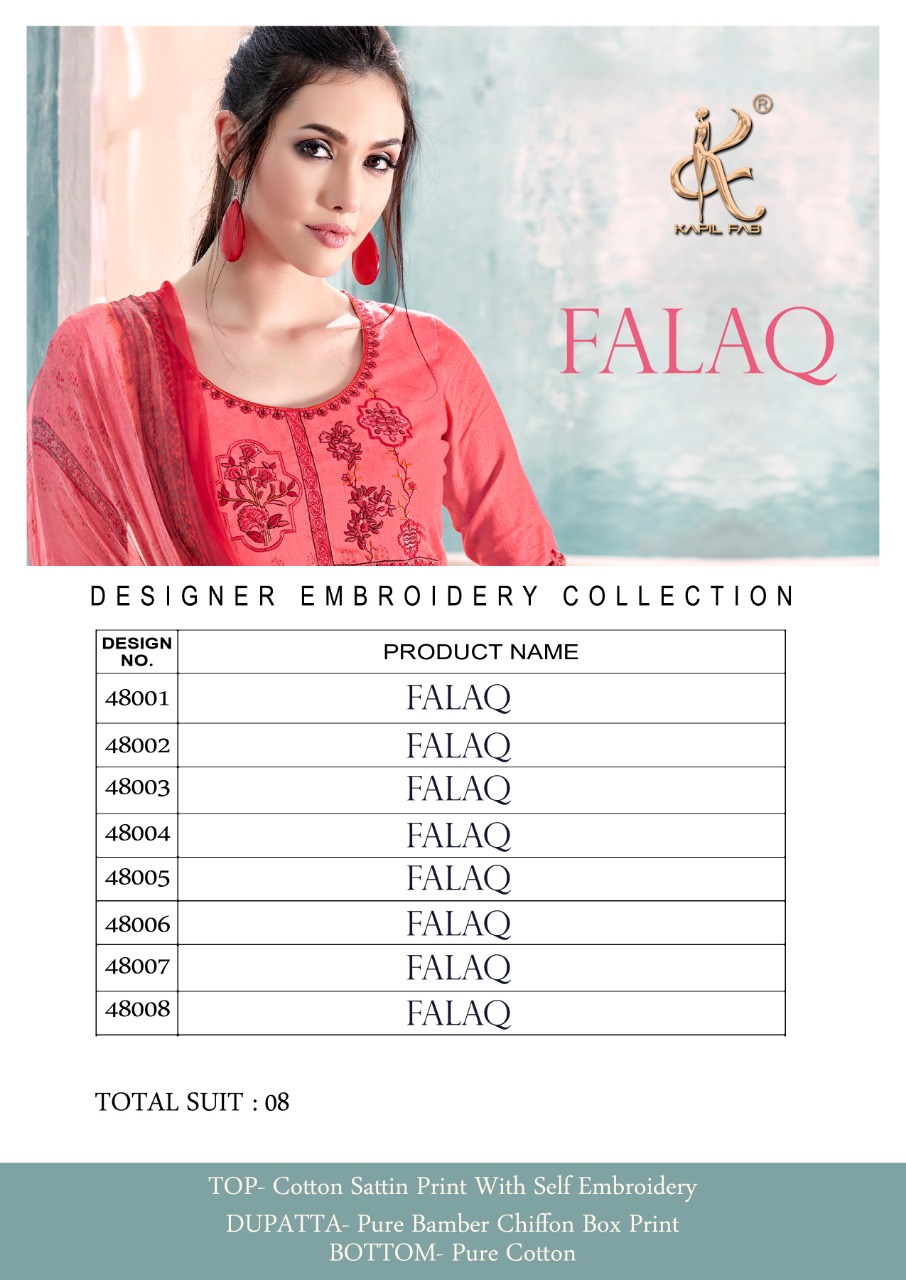 Falaq By Kapil Fab 48001 To 48008 Series Beautiful Suits Colorful Stylish Fancy Casual Wear & Ethnic Wear Cotton Satin Printed Dresses At Wholesale Price