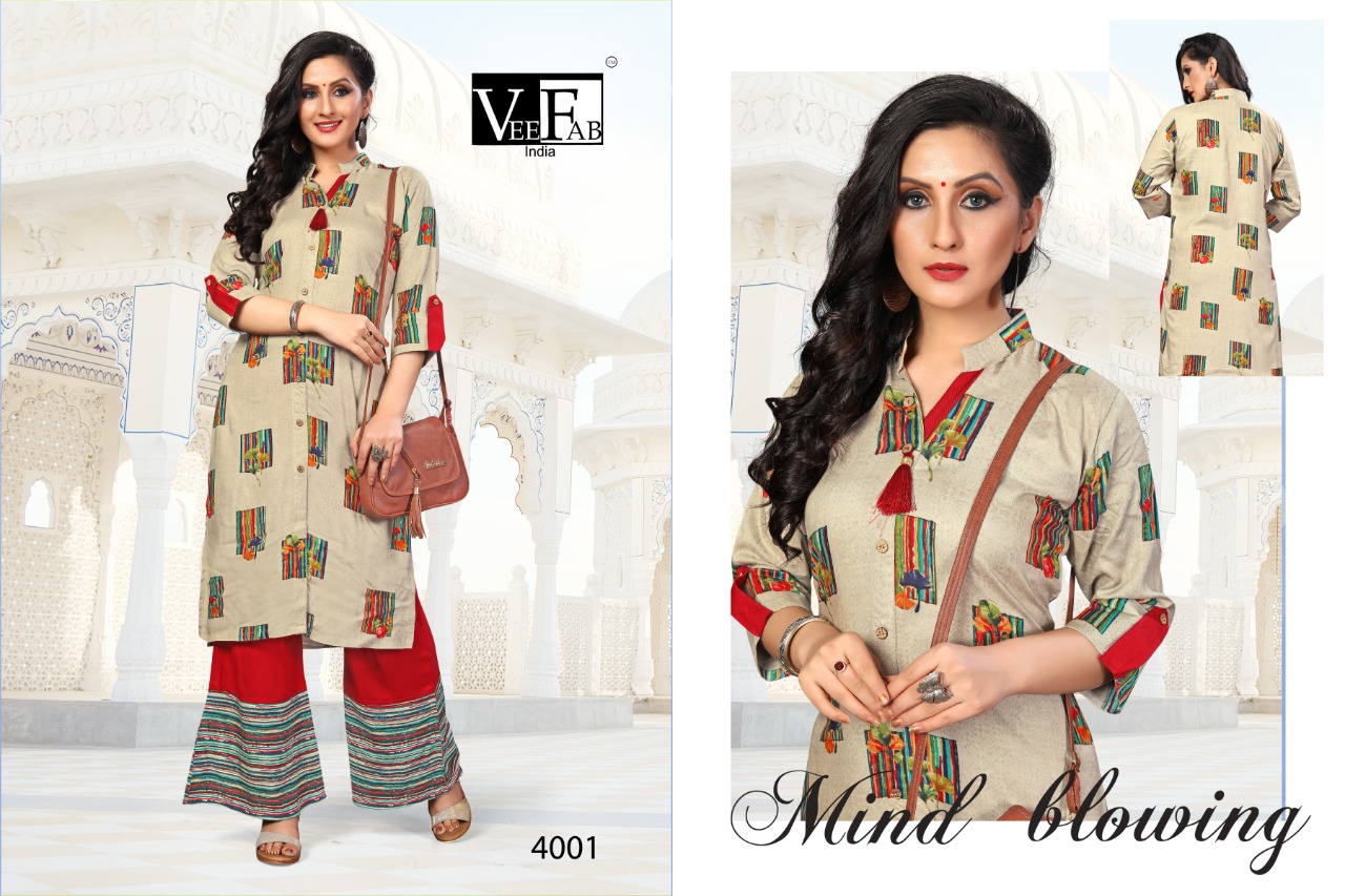 Jelly Belly Vol-1 By Vee Fab 4001 To 4004 Series Beautiful Stylish Colorful Fancy Party Wear & Ethnic Wear & Ready To Wear Rayon Kurtis With Bottom At Wholesale Price