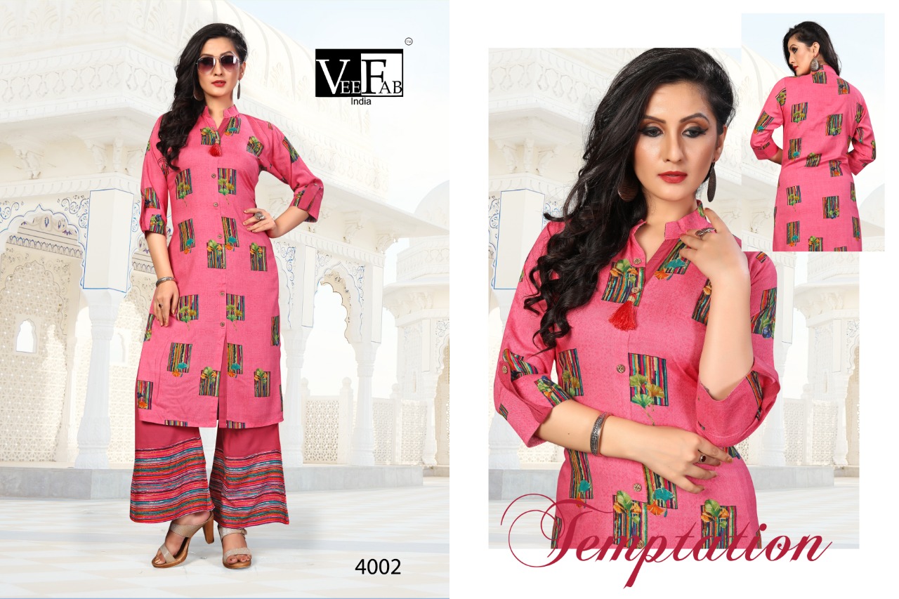 Jelly Belly Vol-1 By Vee Fab 4001 To 4004 Series Beautiful Stylish Colorful Fancy Party Wear & Ethnic Wear & Ready To Wear Rayon Kurtis With Bottom At Wholesale Price