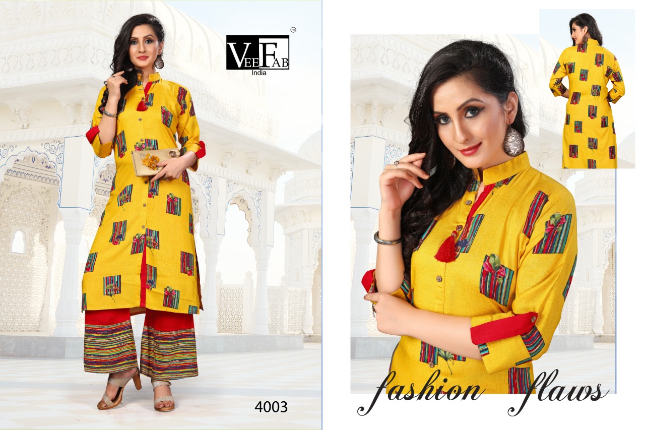 Jelly Belly Vol-1 By Vee Fab 4001 To 4004 Series Beautiful Stylish Colorful Fancy Party Wear & Ethnic Wear & Ready To Wear Rayon Kurtis With Bottom At Wholesale Price