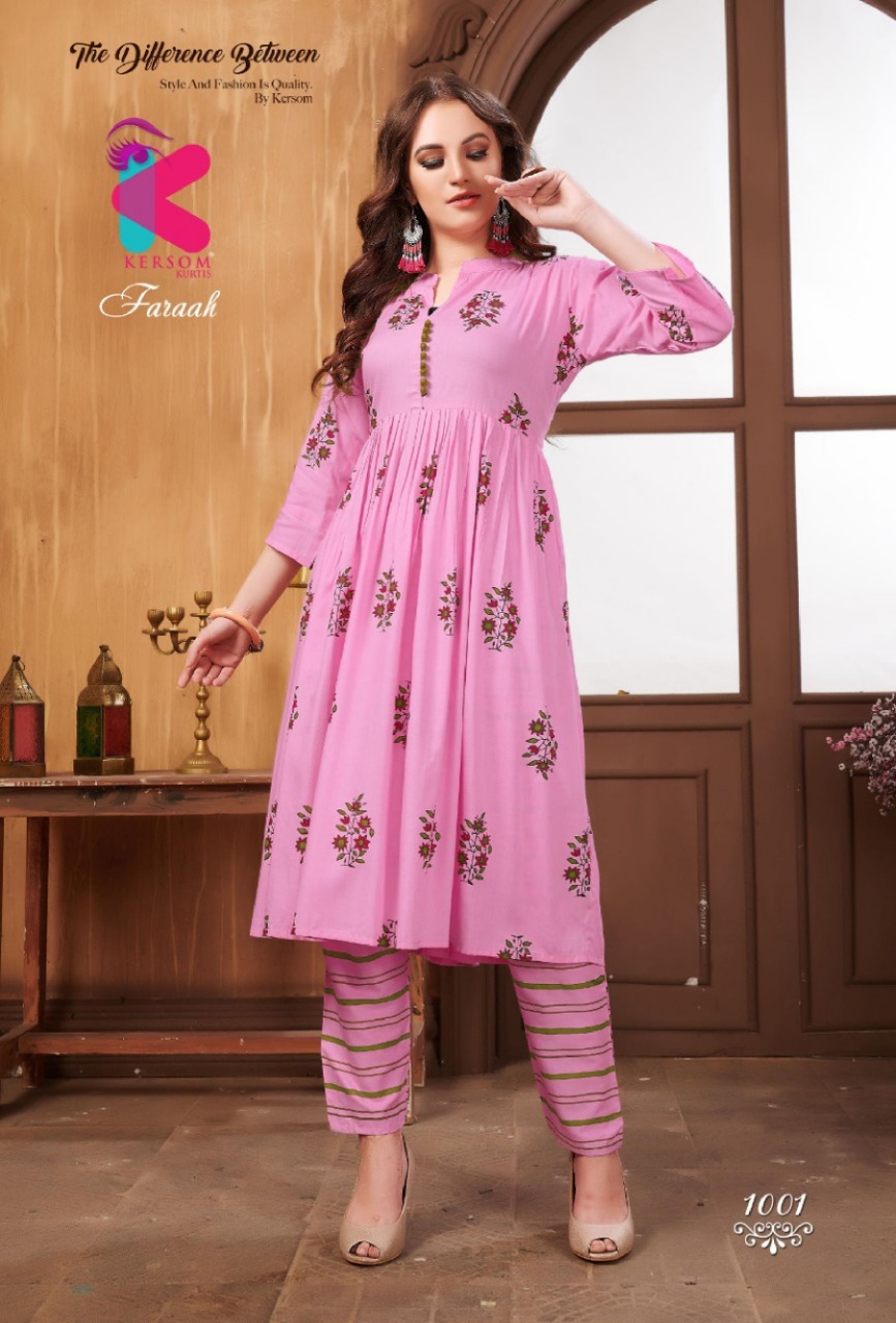 Faraah By Kersom 1001 To 1008 Series Beautiful Stylish Fancy Colorful Casual Wear & Ethnic Wear & Ready To Wear Heavy Printed Rayon Kurtis At Wholesale Price