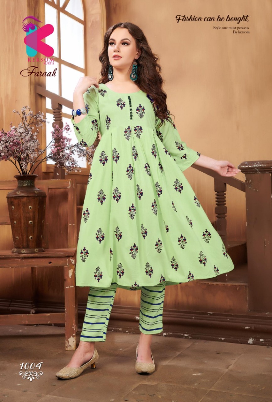 Faraah By Kersom 1001 To 1008 Series Beautiful Stylish Fancy Colorful Casual Wear & Ethnic Wear & Ready To Wear Heavy Printed Rayon Kurtis At Wholesale Price