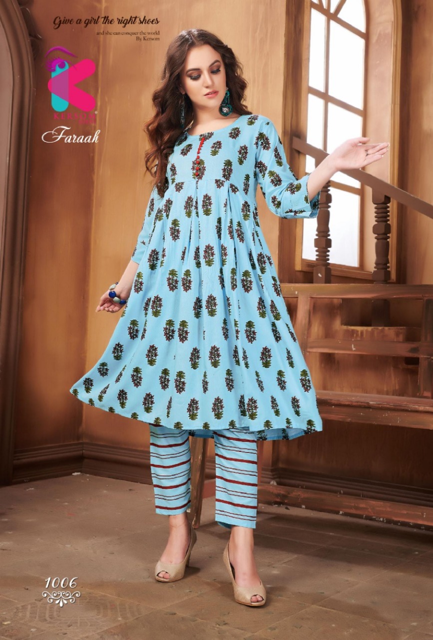 Faraah By Kersom 1001 To 1008 Series Beautiful Stylish Fancy Colorful Casual Wear & Ethnic Wear & Ready To Wear Heavy Printed Rayon Kurtis At Wholesale Price