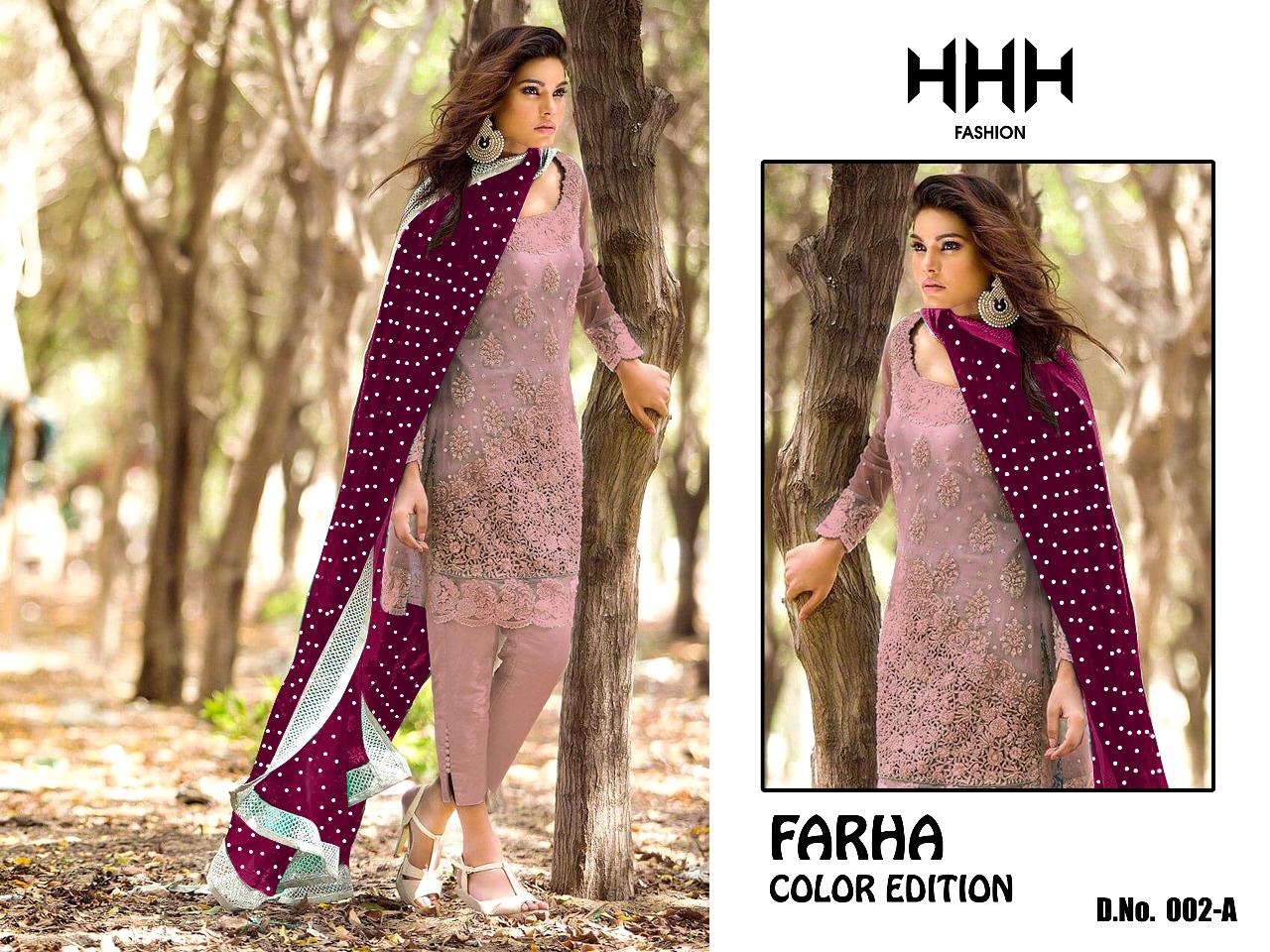 Farha Color Edition By Hhh Fashion 002-a To 002-d Series Beautiful Suits Colorful Stylish Fancy Colorful Casual Wear & Ethnic Wear Georgette Embroidered Dresses At Wholesale Price