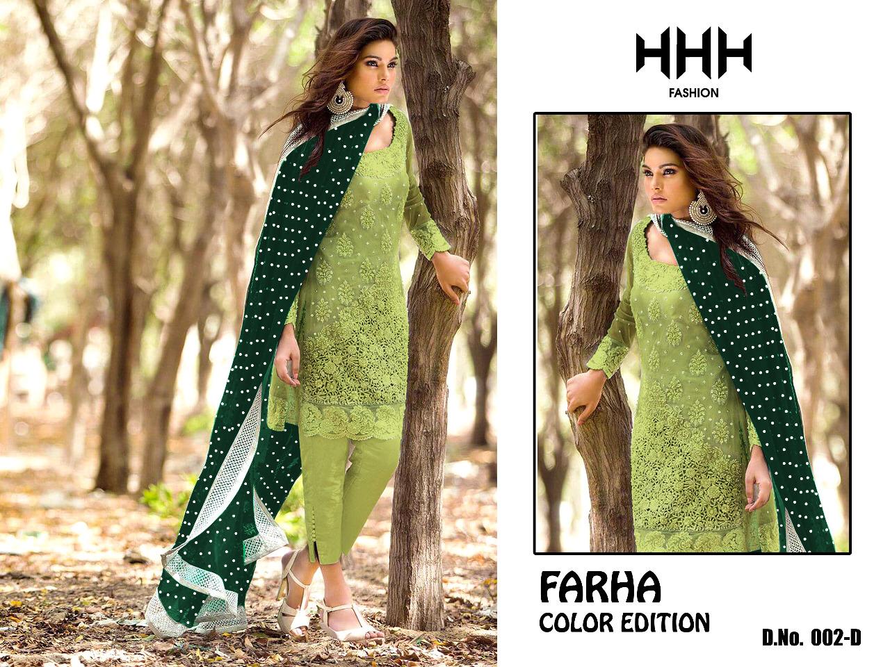 Farha Color Edition By Hhh Fashion 002-a To 002-d Series Beautiful Suits Colorful Stylish Fancy Colorful Casual Wear & Ethnic Wear Georgette Embroidered Dresses At Wholesale Price