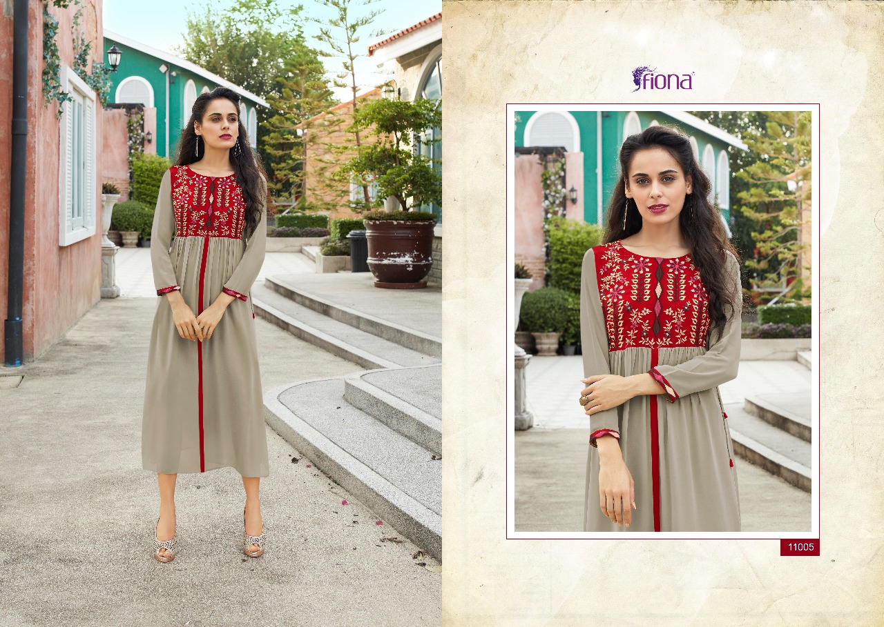 Fashion Look By Fiona 11001 To 11012 Series Designer Beautiful Stylish Fancy Colorful Party Wear & Ethnic Wear & Ready To Wear Faux Georgette With Worked Kurtis At Wholesale Price