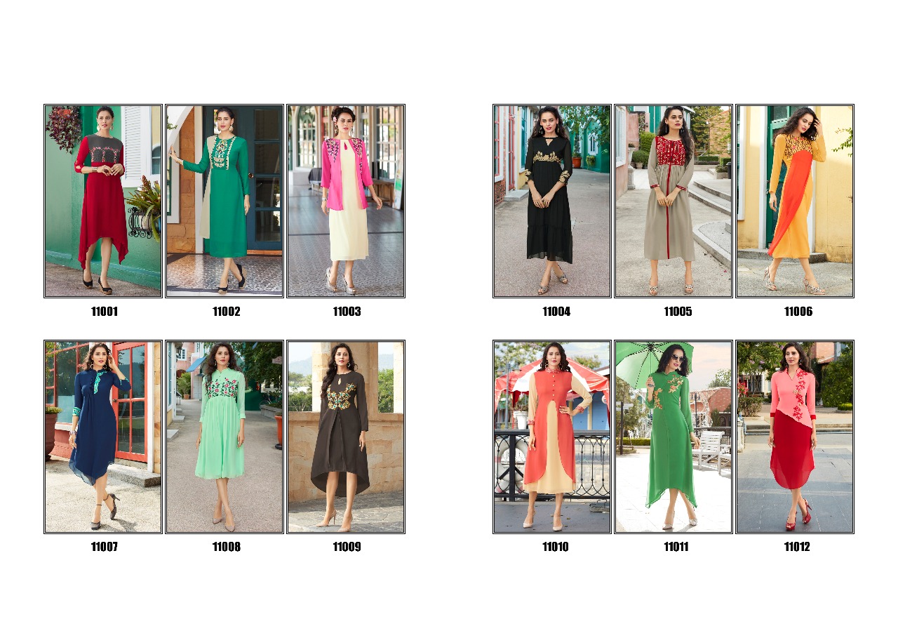 Fashion Look By Fiona 11001 To 11012 Series Designer Beautiful Stylish Fancy Colorful Party Wear & Ethnic Wear & Ready To Wear Faux Georgette With Worked Kurtis At Wholesale Price