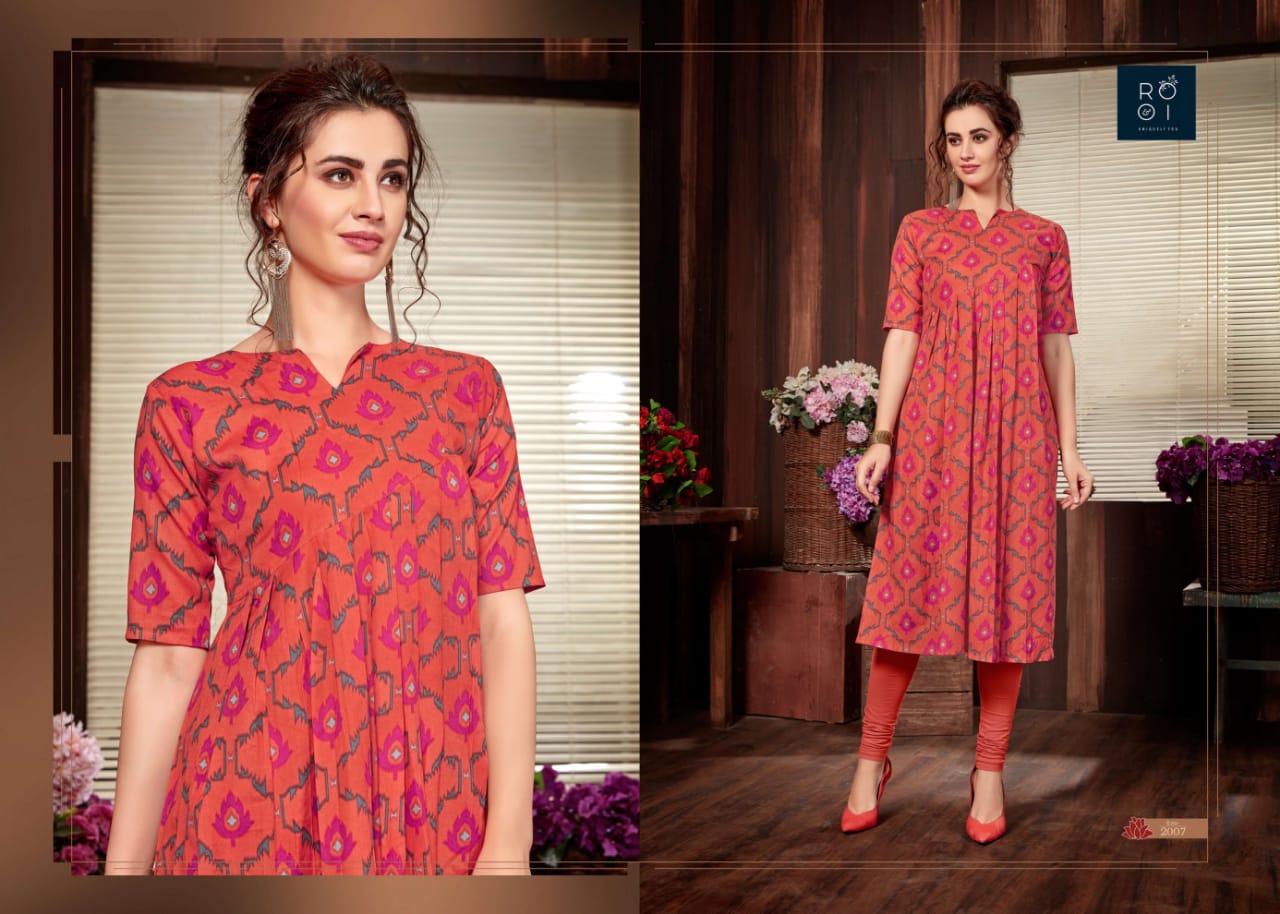 Fashion Club By Rooi Design 2001 To 2010 Series Stylish Colorful Fancy Beautiful Casual Wear & Ethnic Wear & Ready To Wear Heavy Cotton Flex, Cotton Linen, Cotton Gold Printed  Kurtis At Wholesale Price