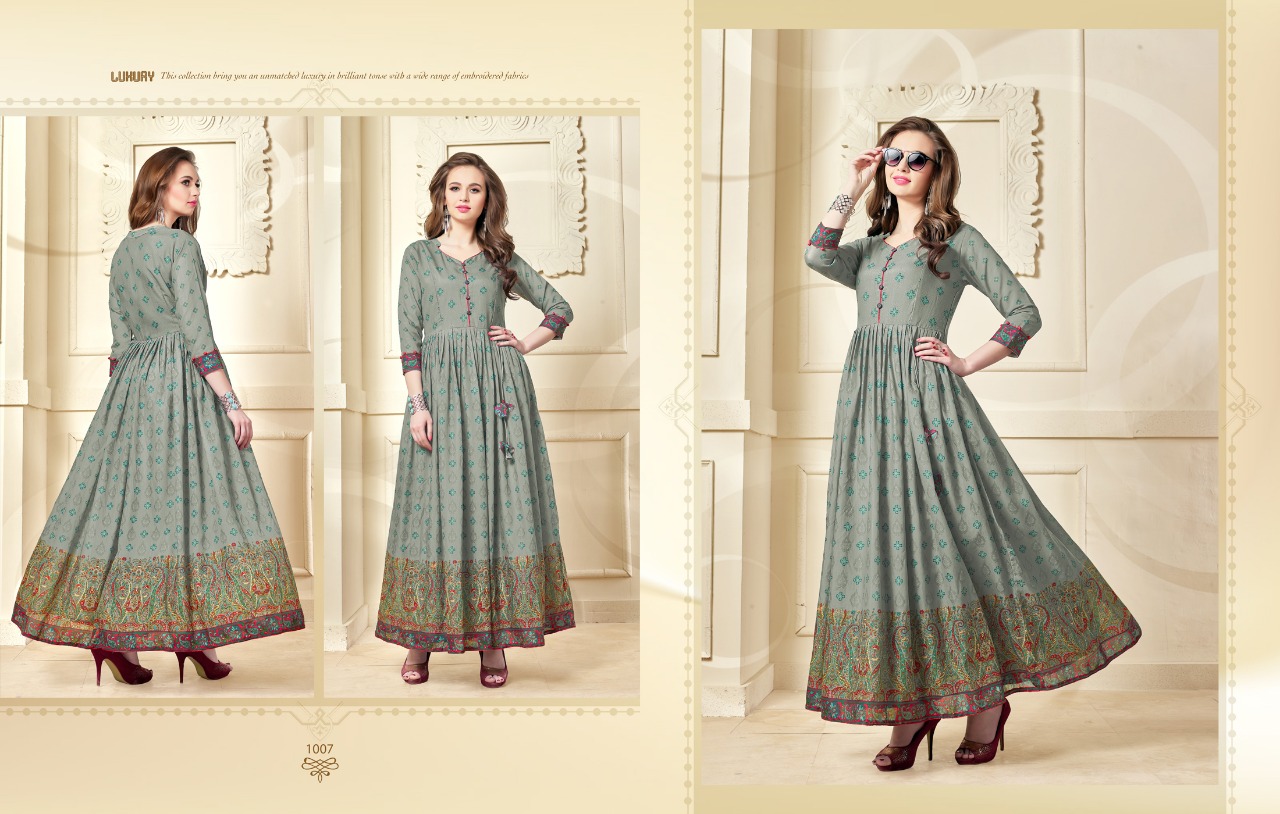 Feeza By Vandana 1001 To 1007 Series Designer Beautiful Stylish Fancy Colorful Party Wear & Ethnic Wear & Ready To Wear Muslin Silk Kurtis At Wholesale Price