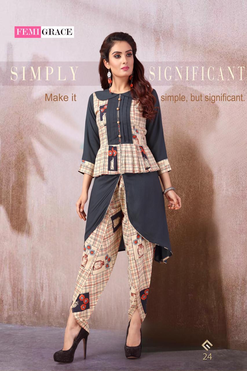 Femi Grace Vol-4 By Madhuram Textile 19 To 24 Series Beautiful Colorful Stylish Fancy Casual Wear & Ethnic Wear & Ready To Wear Rayon Printed Kurtis At Wholesale Price