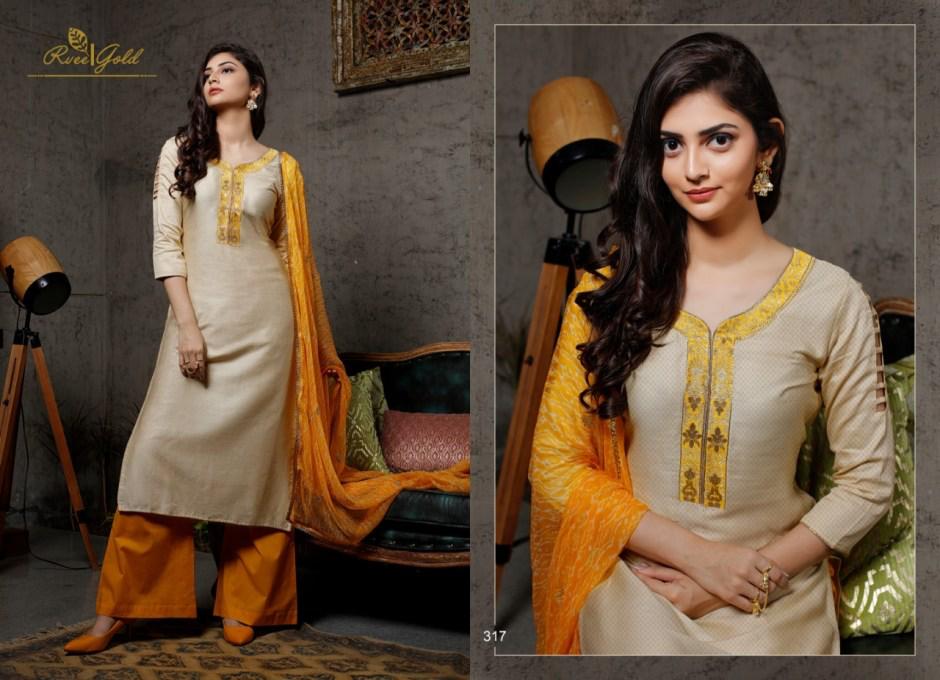 Festive Crush-khwaish By Rvee Gold Beautiful Suits Colorful Stylish Fancy Casual Wear & Ethnic Wear Jam Satin With Work Dresses At Wholesale Price