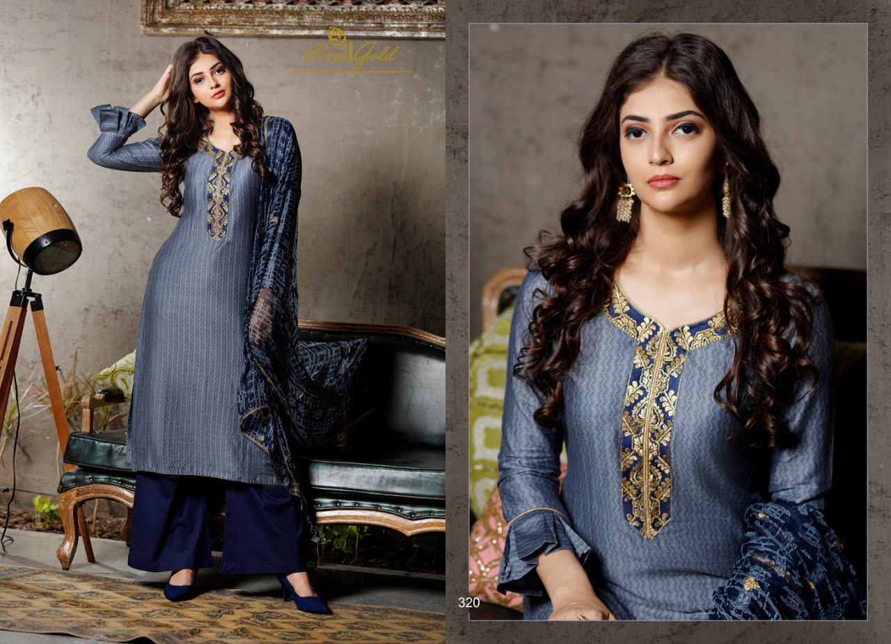 Festive Crush By Rvee Gold 314 To 321 Series Beautiful Suits Colorful Stylish Fancy Casual Wear & Ethnic Wear Jam Satin With Work Dresses At Wholesale Price