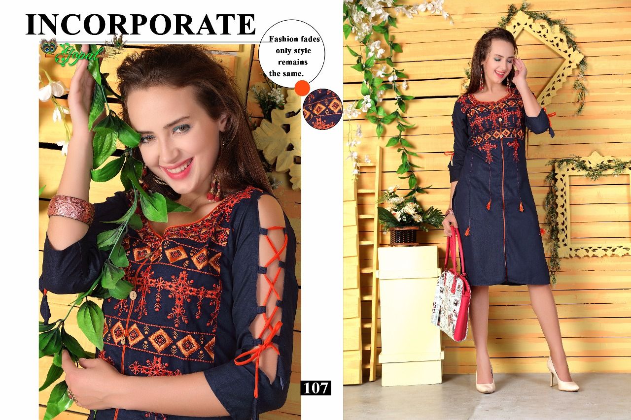 Fiona By Gopal 101 To 110 Series Stylish Fancy Beautiful Colorful Casual Wear & Ethnic Wear Heavy Denim Printed Kurtis At Wholesale Price