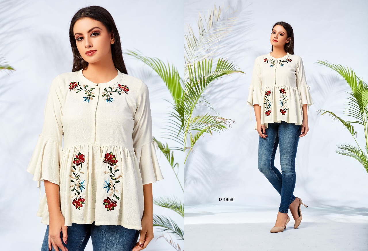 Fiona Vol-4 Nx By Mrigya 1362 To 1369 Series Beautiful Stylish Fancy Colorful Casual Wear & Ready To Wear & Ethnic Wear Heavy Rayon Embroidered Tops At Wholesale Price