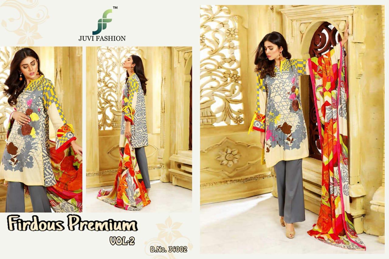 Firdous Premium Vol-2 By Juvi Fashion 34001 To 34005 Series Beautiful Suits Stylish Fancy Colorful Party Wear & Ethnic Wear Cotton Satin Print Dresses At Wholesale Price