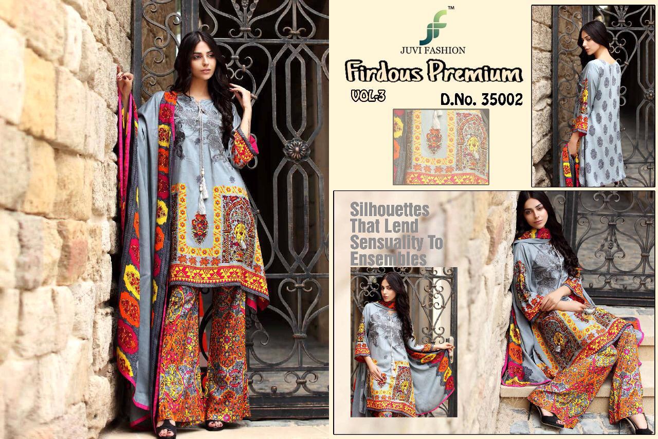 Firdous Premium Vol-3 By Juvi Fashion 35001 To 35005 Series Beautiful Suits Stylish Fancy Colorful Party Wear & Ethnic Wear Cotton Satin Print Dresses At Wholesale Price