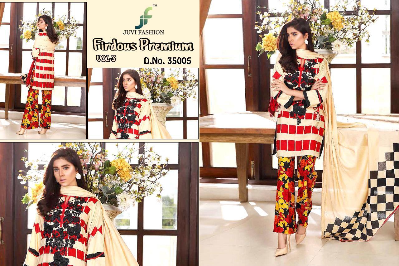 Firdous Premium Vol-3 By Juvi Fashion 35001 To 35005 Series Beautiful Suits Stylish Fancy Colorful Party Wear & Ethnic Wear Cotton Satin Print Dresses At Wholesale Price
