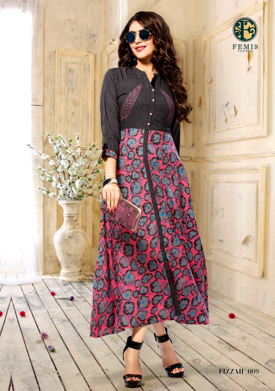 Fizzah By Femi9 Trends 001 To 010 Series Beautiful Colorful Stylish Fancy Casual Wear & Ethnic Wear & Ready To Wear Heavy Rayon Printed & Embroidered Kurtis At Wholesale Price