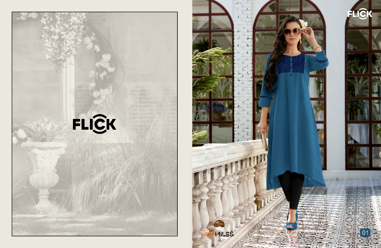 Flick By 100 Miles 01 To 08 Series Beautiful Stylish Fancy Colorful Casual Wear & Ethnic Wear Cotton Embroidered Kurtis At Wholesale Price